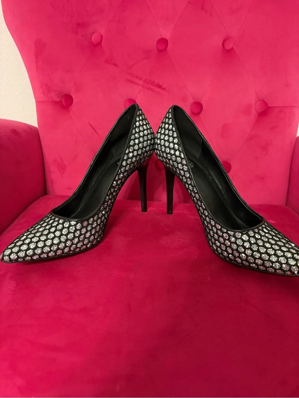 Michael Kors Silver Glitter Fishnet Pointed-Toe Stiletto Pumps